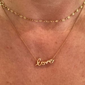 14k Solid Rose Gold LOVE necklace x pavé diamond V Holiday Gift!